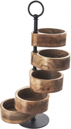 Mango Wood Tiered Stand with 5 Rotating Bowls, 44.5 cm