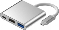 Aluminum USB‑C 3‑in‑1 Hub with 4K HDMI, USB 3.1 and USB‑C Power – Silver