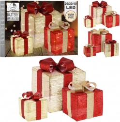 Leuchtende Geschenkboxen in Gold und Rot, Set mit 3 Stück