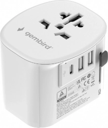 Geaarde universele reisadapter 15 W met 3× USB, wit
