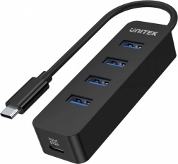 Actieve USB‑C‑hub UNITEK met 4× USB‑A 3.1, 10 W