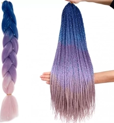 Synthetische Ombre-Zöpfchen mit glitzernden Strähnen, blau‑violett‑rosa, 60 cm