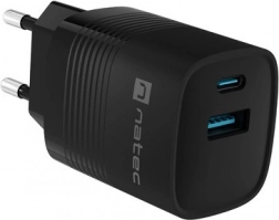 Natec Ribera GaN USB Charger 30W, 1x USB-A, 1x USB-C, Black