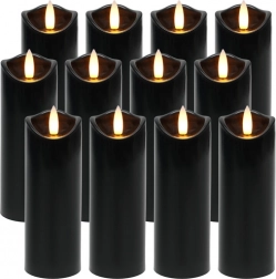 Black RUHHY LED Candles, 12 pcs, 15 cm, with Flickering Flame Effect