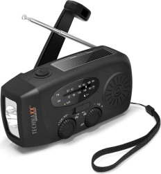 Solar emergency AM/FM radio with hand crank and LED flashlight TECHNAXX