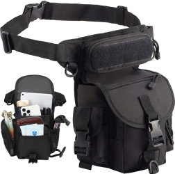 Tactical thigh bag with waist strap, water-resistant, 6 pockets