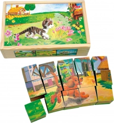 Bino cubes d’images en bois animaux domestiques 15 pièces