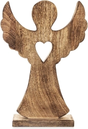 Holzengel-Figur aus Mangoholz mit Herz 25,5 × 36 cm
