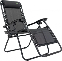 Garden and beach reclining lounger with cup holder – black