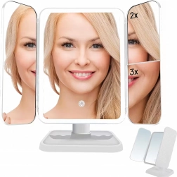 Klappbarer LED-Kosmetikspiegel mit Dreifach-Panel und 3-facher Vergrößerung