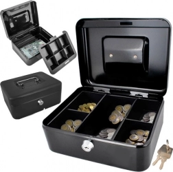 ISO TRADE metal cash box, black (20 × 16 × 9 cm)