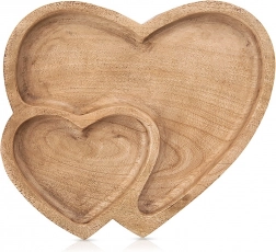 Wooden serving tray double heart from mango wood 23 × 20 cm