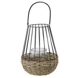Metal lantern black-brown with glass insert 30 × 47 cm