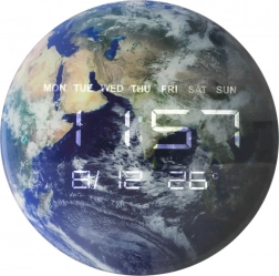Wanduhr Globus mit LED-Display 32 cm, blau