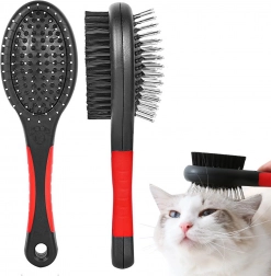 Double-sided coat brush for dogs and cats with massage tips