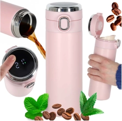Thermocoupe avec couvercle rabattable et écran LED 420 ml rose