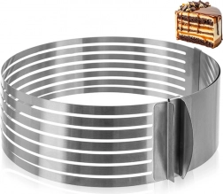 Adjustable stainless steel cake slicing ring 24–30 cm, 7 layers