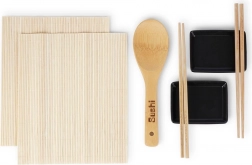 Sushi set for two – bamboo mats, chopsticks and ceramic bowls (7 pieces)