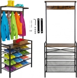 RUHHY free-standing hallway organizer with coat rack, metal and wood, 4 shoe shelves
