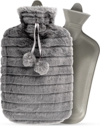 Warmwaterkruik met grijze pluchen hoes 2 l