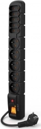 Surge-protected power strip 1.5 m with 10 sockets black