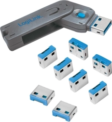 LogiLink USB-Port-Blocker mit Schlüssel, Set mit 8 Stück