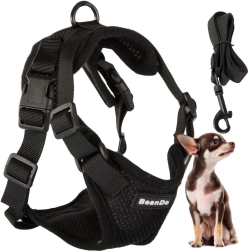 No-pull harness for small dogs with leash, breathable and adjustable, size S – black