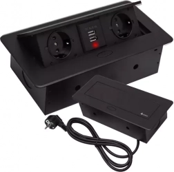 Versenkbare Steckdosenleiste für Arbeitsplatten mit 2 Steckdosen und 2 USB, Schwarz