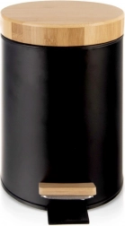 Metalen pedaalemmer 3 l, zwart met bamboe deksel