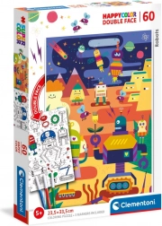 Double-sided puzzle CLEMENTONI Robots 60 pieces with coloring