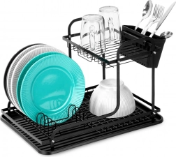Black two-tier dish rack RADKA 42.5 × 32 × 29 cm