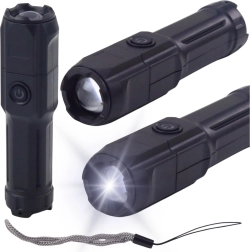 LED flashlight with zoom, 3 modes, USB charging, black