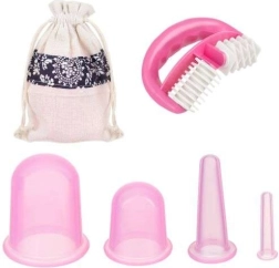 Silikon-Schröpfkappen mit Massage-Roller – Set mit 4 Stück und Beutel