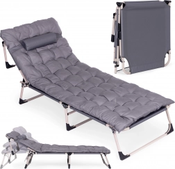 Folding garden and fishing lounger with mattress and pillow, gray MULTIGARDEN