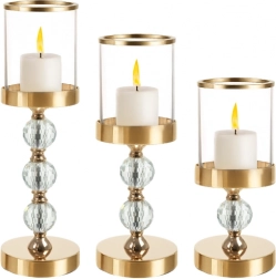 Candle Holder – Glass Lantern, Set of 3, Gold RUHHY