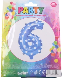 Opblaasballon cijfer 6 blauw met sterretjes 78 × 50 cm