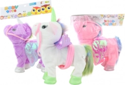 Plush battery-powered unicorn with sounds and walking