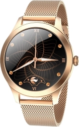 smartwatch fit fw42 gouden dames slimme horloge met metalen milanese band