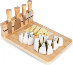 Bamboo Cheese Serving Board with Knives, 5‑Piece Set
