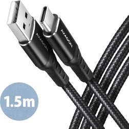 USB-C to USB-A Cable Axagon 1.5m, aluminum, nylon braid