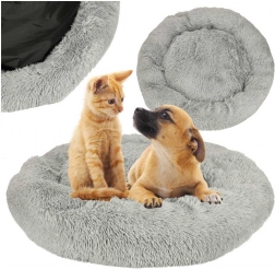 Panier rond en peluche pour chien et chat 100 cm – gris clair