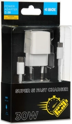 iBox netlader USB-C 30 W Super Si (PD/QC) met USB-C-kabel 1 m