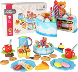 Sliceable Birthday Cake with Hook-and-Loop, 80-Piece Set – Blue