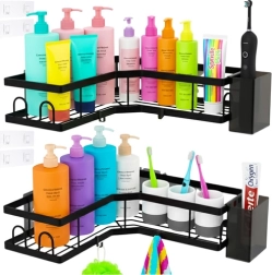 RUHHY corner bathroom shelves without drilling, set of 2, black