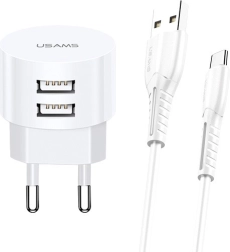 USAMS T20 oplader met USB‑C-kabel 2xUSB 2,1A