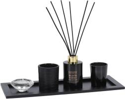 Kerzenhalter und Diffusor aus Holz und Glas, Set mit 5 Teilen