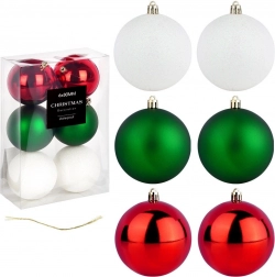 Unzerbrechliche Weihnachtskugeln rot, grün und weiß 8 cm – Set 6 Stk.