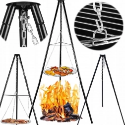 Hängender Dreibein-Grill mit Feuerstelle, Rostdurchmesser 50 cm, Höhe 150 cm