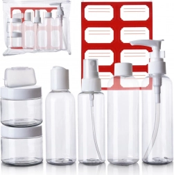 Reiseflaschen und Dosen für Kosmetik im Flugzeug im Etui, 8-teiliges Set