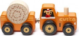 Cubika tractor met aanhanger – houten magnetische puzzel, 3 delen